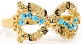 Aquamarine Gold Claddagh Infinity Irish "Love Forever" Ring
