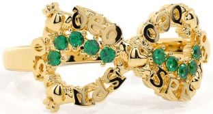 Emerald Gold Claddagh Infinity Irish "Love Forever" Ring