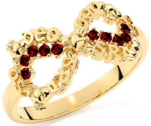 Garnet Gold Claddagh Infinity Irish "Love Forever" Ring