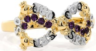 Alexandrite White Yellow Gold Claddagh Infinity Irish "Love Forever" Ring
