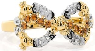 Citrine White Yellow Gold Claddagh Infinity Irish "Love Forever" Ring