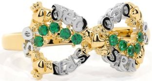 Emerald White Yellow Gold Claddagh Infinity Irish "Love Forever" Ring