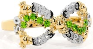 Peridot White Yellow Gold Claddagh Infinity Irish "Love Forever" Ring