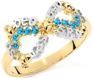 Topaz White Yellow Gold Claddagh Infinity Irish "Love Forever" Ring