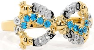 Topaz White Yellow Gold Claddagh Infinity Irish "Love Forever" Ring