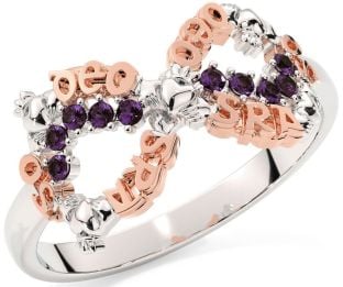 Alexandrite Rose Gold Silver Claddagh Infinity Irish "Love Forever" Ring