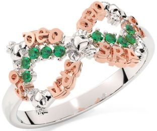 "Love Forever" Emerald Rose Gold Silver Infinity Irish Claddagh Ring