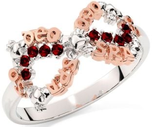 Garnet Rose Gold Silver Claddagh Infinity Irish "Love Forever" Ring