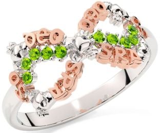 Peridot Rose Gold Silver Claddagh Infinity Irish "Love Forever" Ring