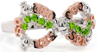 Peridot Rose Gold Silver Claddagh Infinity Irish "Love Forever" Ring