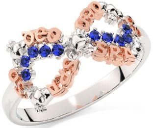 "Love Forever" Sapphire Rose Gold Silver Infinity Irish Claddagh Ring