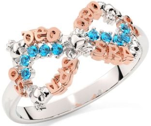 Topaz Rose Gold Silver Claddagh Infinity Irish "Love Forever" Ring