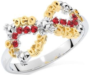 "Love Forever" Ruby Gold Silver Infinity Irish Claddagh Ring