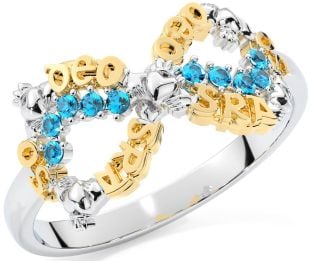 "Love Forever" Topaz Gold Silver Infinity Irish Claddagh Ring