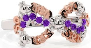 Amethyst White Rose Gold Claddagh Infinity Irish "Love Forever" Ring