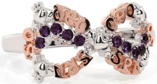 Alexandrite White Rose Gold Claddagh Infinity Irish "Love Forever" Ring