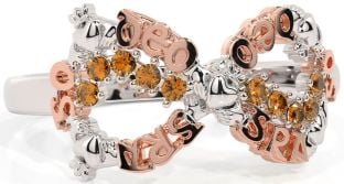 Citrine White Rose Gold Claddagh Infinity Irish "Love Forever" Ring