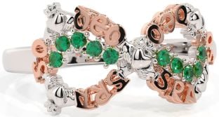 Emerald White Rose Gold Claddagh Infinity Irish "Love Forever" Ring