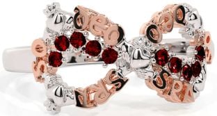 Garnet White Rose Gold Claddagh Infinity Irish "Love Forever" Ring