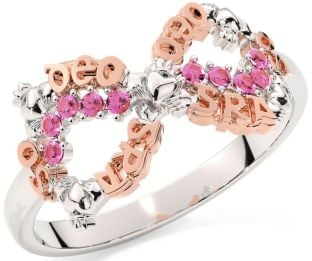 Pink Tourmaline White Rose Gold Claddagh Infinity Irish "Love Forever" Ring