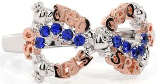 Sapphire White Rose Gold Claddagh Infinity Irish "Love Forever" Ring