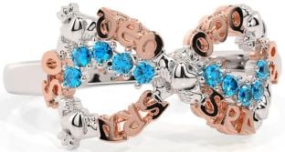 Topaz White Rose Gold Claddagh Infinity Irish "Love Forever" Ring