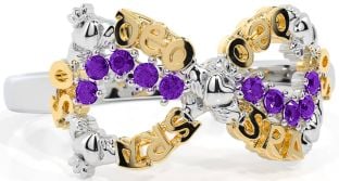 Amethyst White Yellow Gold Claddagh Infinity Irish "Love Forever" Ring