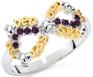 Alexandrite White Yellow Gold Claddagh Infinity Irish "Love Forever" Ring