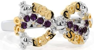 Alexandrite White Yellow Gold Claddagh Infinity Irish "Love Forever" Ring