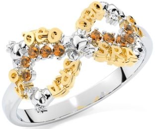 Citrine White Yellow Gold Claddagh Infinity Irish "Love Forever" Ring