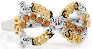 Citrine White Yellow Gold Claddagh Infinity Irish "Love Forever" Ring