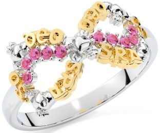 Pink Tourmaline White Yellow Gold Claddagh Infinity Irish "Love Forever" Ring