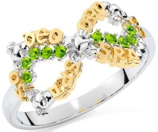 Peridot White Yellow Gold Claddagh Infinity Irish "Love Forever" Ring