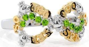 Peridot White Yellow Gold Claddagh Infinity Irish "Love Forever" Ring