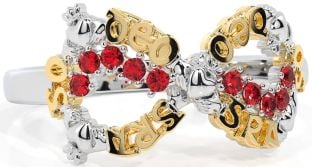 Ruby White Yellow Gold Claddagh Infinity Irish "Love Forever" Ring
