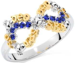 Sapphire White Yellow Gold Claddagh Infinity Irish "Love Forever" Ring