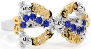Sapphire White Yellow Gold Claddagh Infinity Irish "Love Forever" Ring