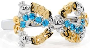 Topaz White Yellow Gold Claddagh Infinity Irish "Love Forever" Ring