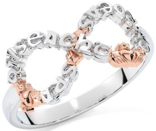Rose Gold Silver Infinity Claddagh Irish "Love, Loyalty, & Friendship" Ring