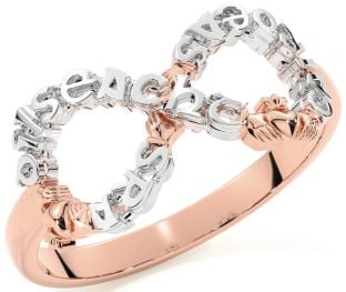 Rose Gold Silver Infinity Claddagh Irish "Love, Loyalty, & Friendship" Ring