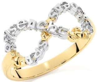 Gold Silver Infinity Claddagh Irish "Love, Loyalty, & Friendship" Ring
