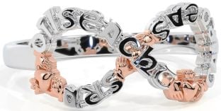 White Rose Gold Infinity Claddagh Irish "Love, Loyalty, & Friendship" Ring