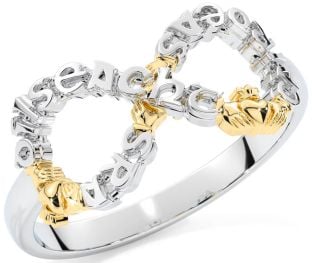 White Yellow Gold Infinity Claddagh Irish "Love, Loyalty, & Friendship" Ring