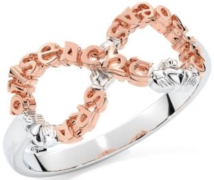 Rose Gold Silver Infinity Claddagh Irish "Love, Loyalty, & Friendship" Ring