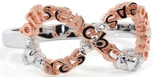 White Rose Gold Infinity Claddagh Irish "Love, Loyalty, & Friendship" Ring