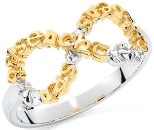 White Yellow Gold Infinity Claddagh Irish "Love, Loyalty, & Friendship" Ring