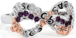 Alexandrite Rose Gold Silver Claddagh Infinity Irish "Love, Loyalty, & Friendship" Ring