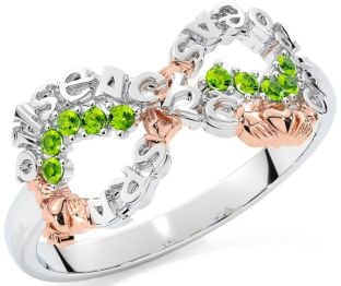 Peridot Rose Gold Silver Claddagh Infinity Irish "Love, Loyalty, & Friendship" Ring