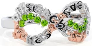 Peridot Rose Gold Silver Claddagh Infinity Irish "Love, Loyalty, & Friendship" Ring