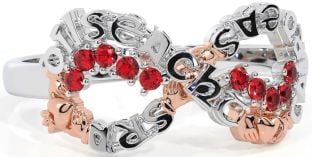 Ruby Rose Gold Silver Claddagh Infinity Irish "Love, Loyalty, & Friendship" Ring